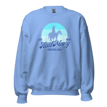 Load image into Gallery viewer, Carolina Blue Mary on a Donkey crewneck sweatshirt, front view