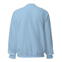 Load image into Gallery viewer, Light Blue Mary on a Donkey crewneck sweatshirt, back view