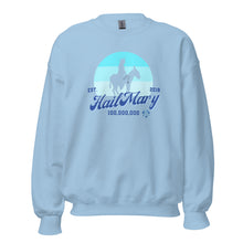 Load image into Gallery viewer, Light Blue Mary on a Donkey crewneck sweatshirt, front view
